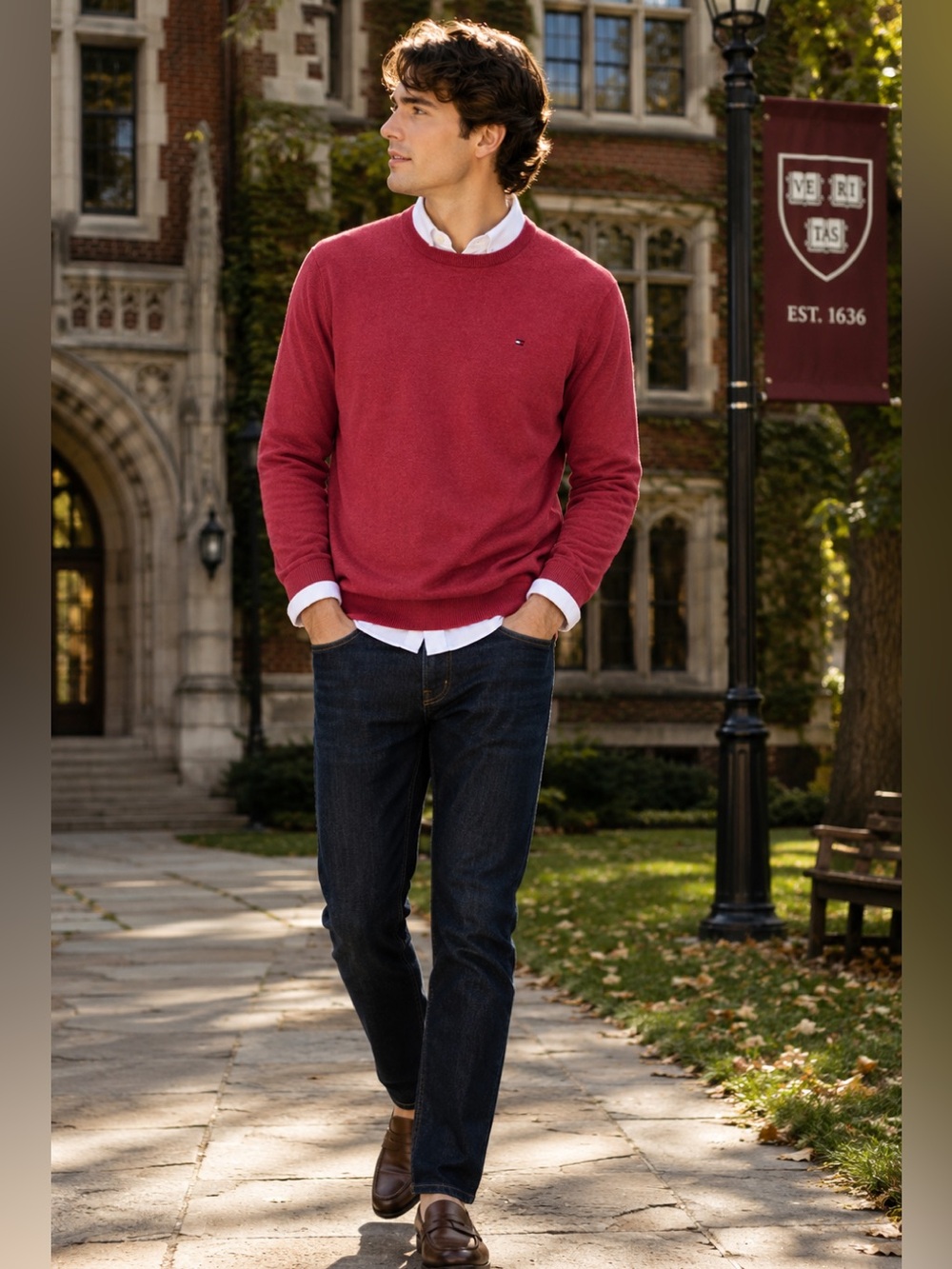 Tommy Hilfiger Men’s 100% Cotton Crewneck Sweater‎ Large Red Classic Logo